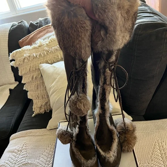 Coach | Shoes | Coach Beige Karita Rabbit Fur Suede Boots Sz  display picture 1